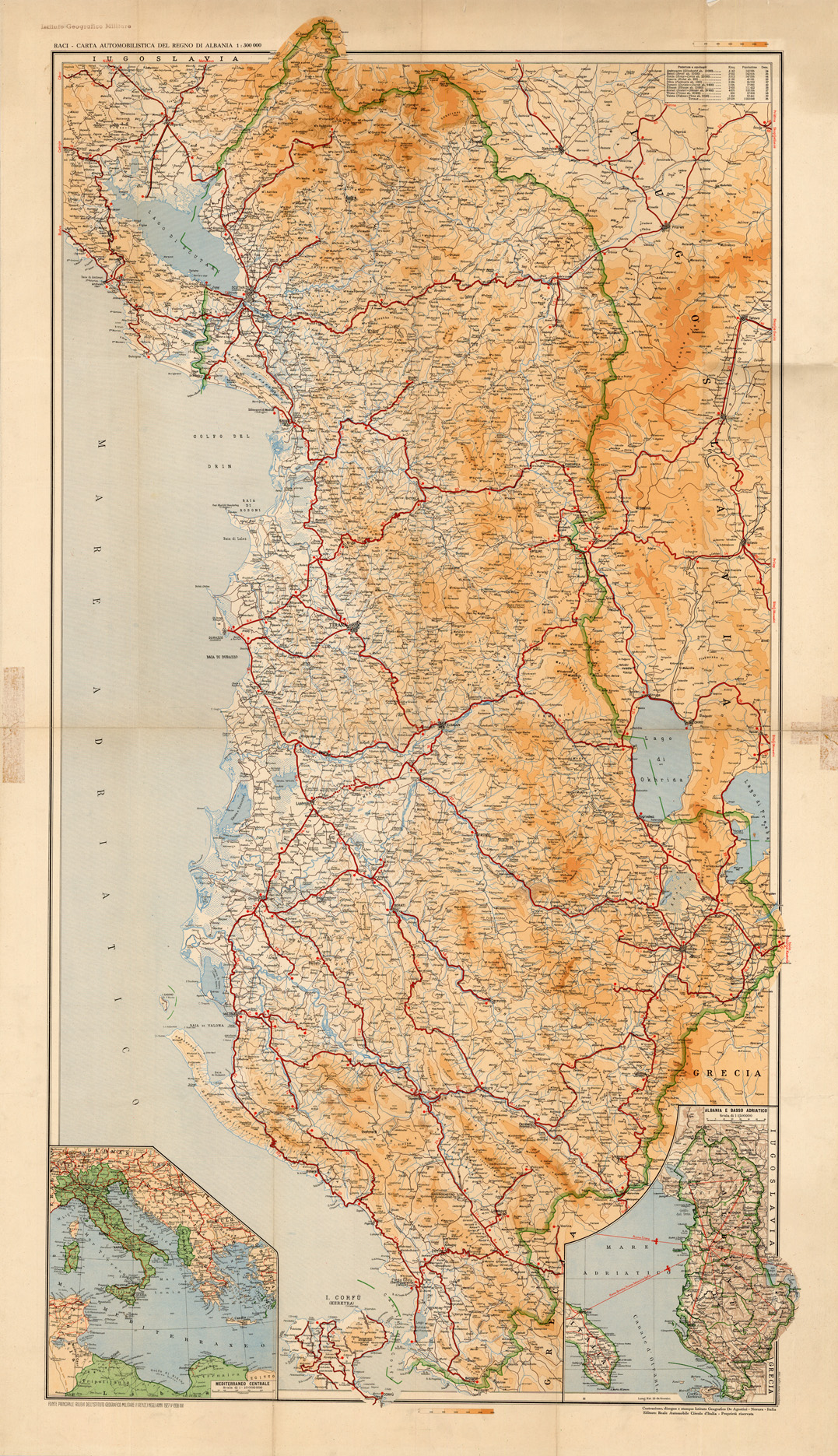 (N:35290) CARTA AUTOMOBILISTICA DEL REGNO DI ALBANIA (SE006129) Carte e stampe antiche: riproduzione a colori su carta (formato A1)