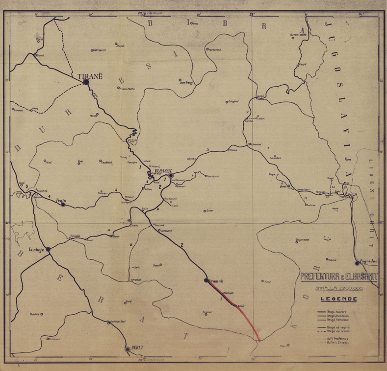 (N:31865) ALBANIA - TRACCIATI DI NUOVE STRADE - PREFEKTURA E ELBASANIT (SE006145) Carte e stampe antiche: riproduzione a colori su carta (formato A1)