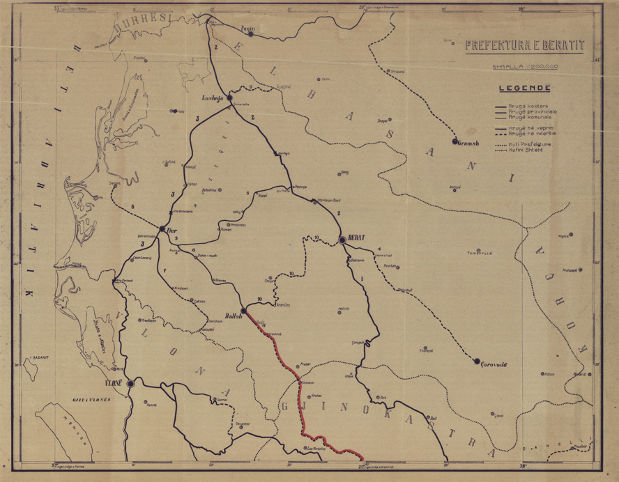 (N:31866) ALBANIA - TRACCIATI DI NUOVE STRADE - PREFEKTURA E BERATIT (SE006146) Carte e stampe antiche: riproduzione a colori su carta (formato A1)