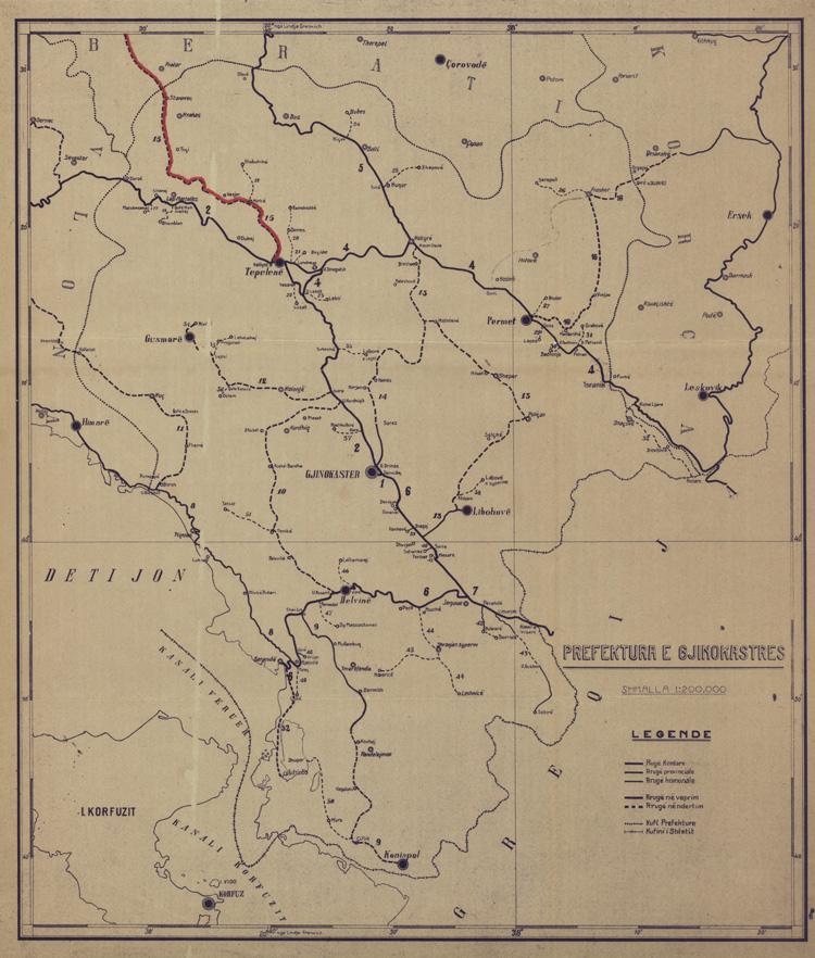 (N:31867) ALBANIA - TRACCIATI DI NUOVE STRADE - PREFEKTURA E GJINOKASTRES (SE006147) Carte e stampe antiche: riproduzione a colori su carta (formato A1)