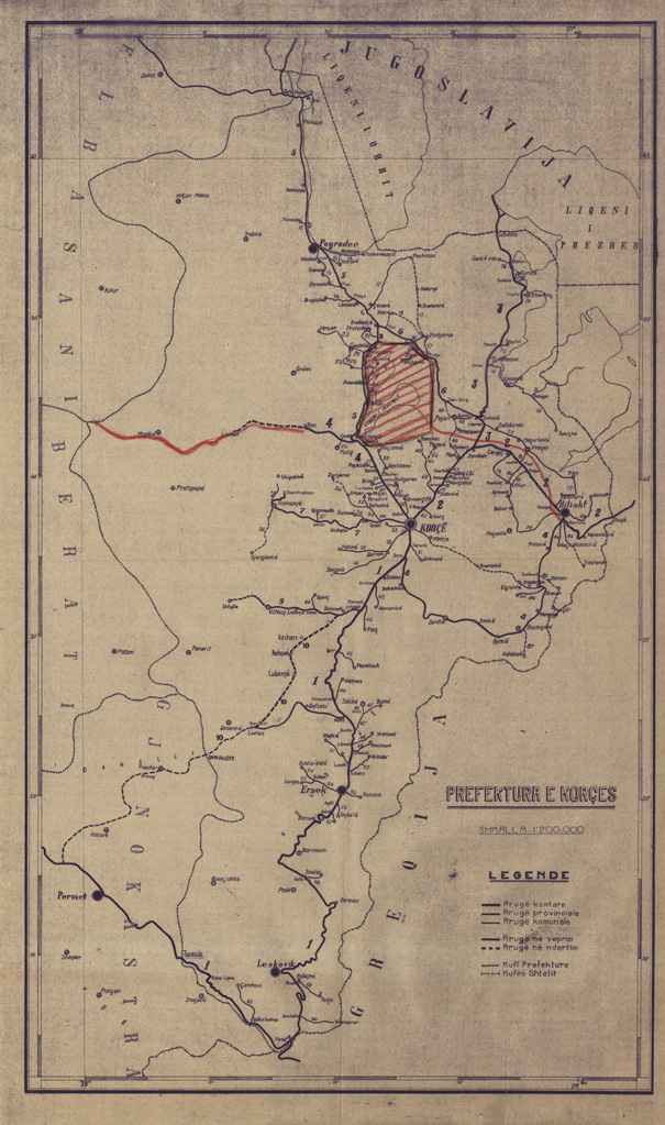 (N:31868) ALBANIA - TRACCIATI DI NUOVE STRADE - PREFEKTURA E KORCES (SE006148) Carte e stampe antiche: riproduzione a colori su carta (formato A1)