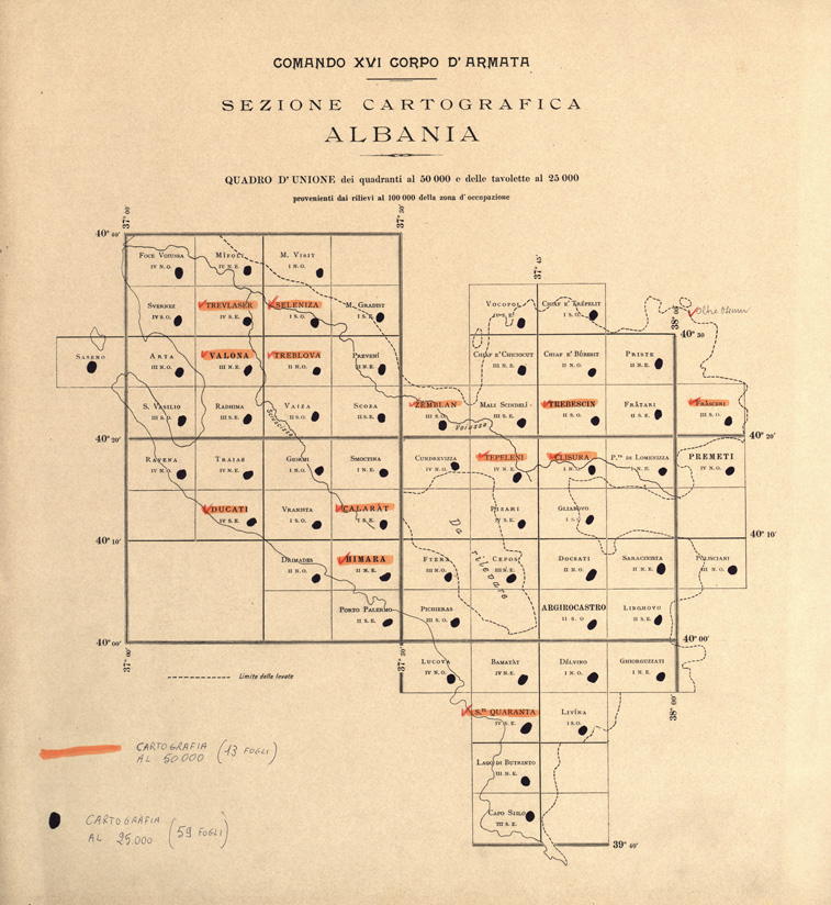 (N:31883) ALBANIA MERIDIONALE - QUADRO D'UNIONE (SE006180) Carte e stampe antiche: riproduzione a colori su carta (formato A1)