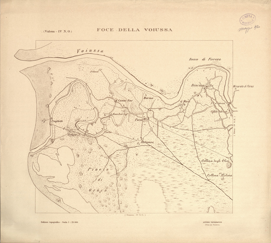 (N:31899) ALBANIA MERIDIONALE - FOCE DELLA VOIUSSA (SE006196) Carte e stampe antiche: riproduzione a colori su carta (formato A1)