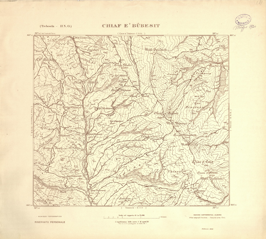 (N:31904) ALBANIA MERIDIONALE - CHIAF E BUBESIT (SE006201) Carte e stampe antiche: riproduzione a colori su carta (formato A1)