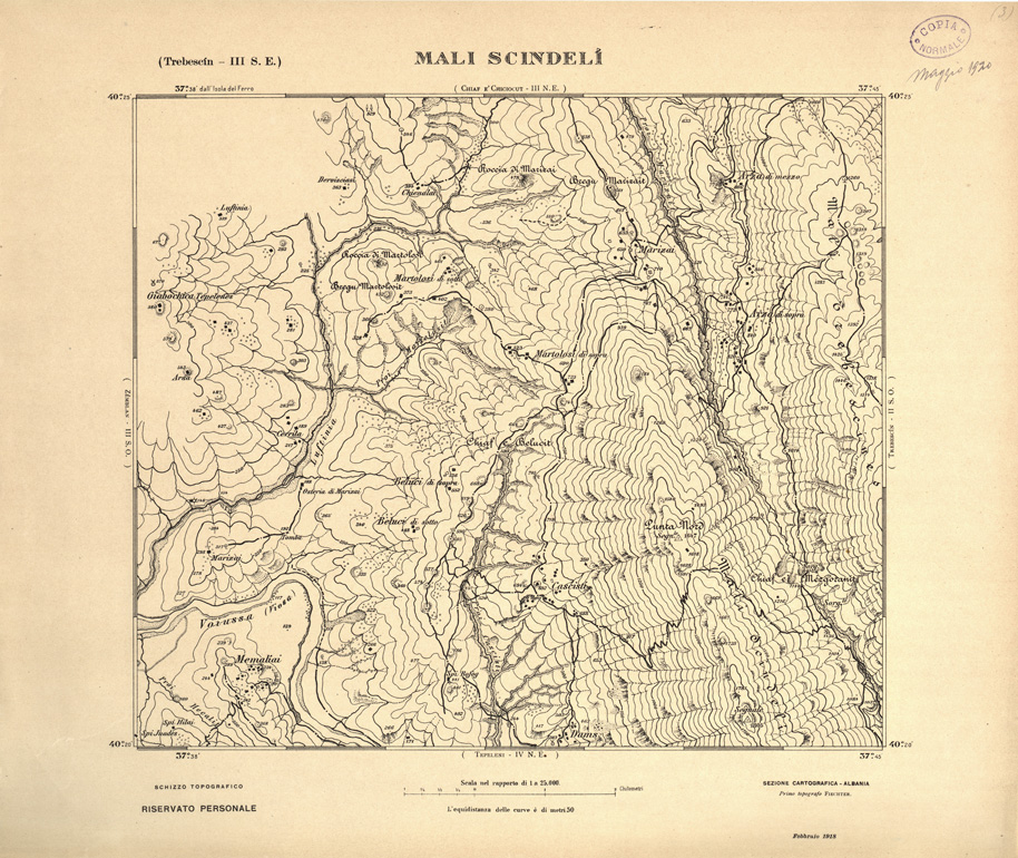 (N:31906) ALBANIA MERIDIONALE - MALI SCINDELI (SE006203) Carte e stampe antiche: riproduzione a colori su carta (formato A1)