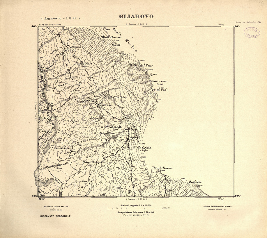 (N:31921) ALBANIA MERIDIONALE - GLIABOVO (SE006218) Carte e stampe antiche: riproduzione a colori su carta (formato A1)