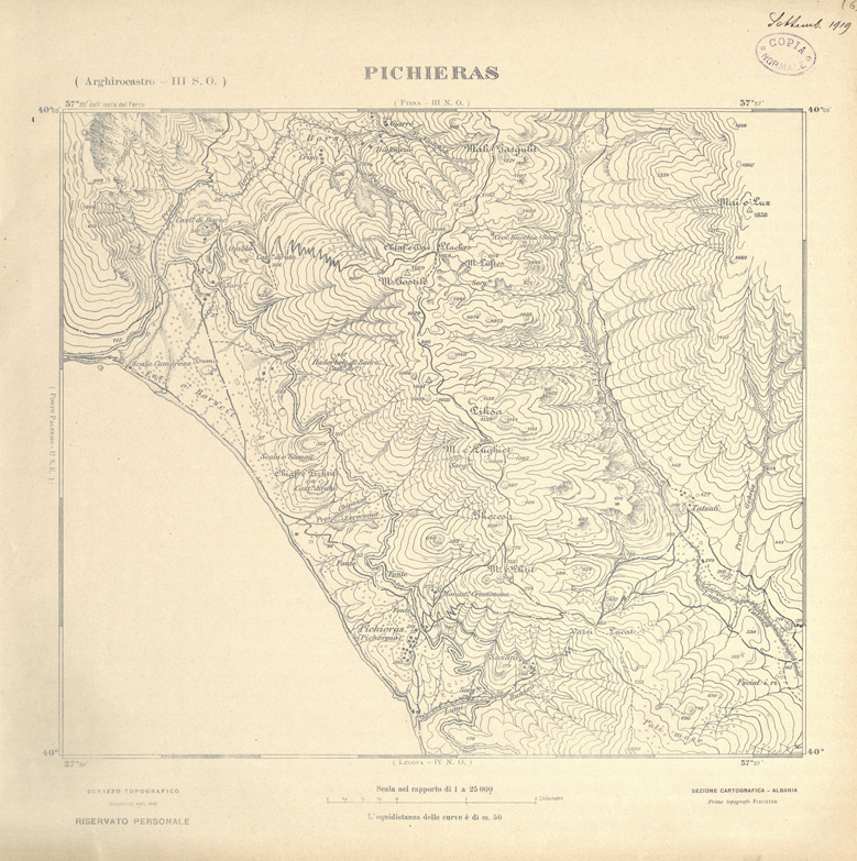 (N:31929) ALBANIA MERIDIONALE - PICHIERAS (SE006225) Carte e stampe antiche: riproduzione a colori su carta (formato A1)