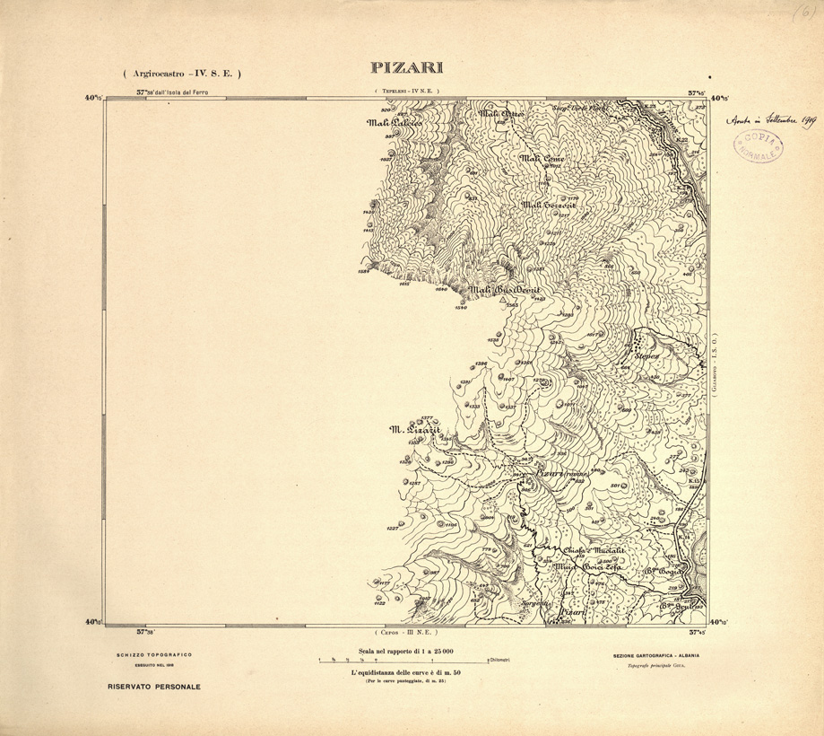 (N:31932) ALBANIA MERIDIONALE - PIZARI (SE006228) Carte e stampe antiche: riproduzione a colori su carta (formato A1)