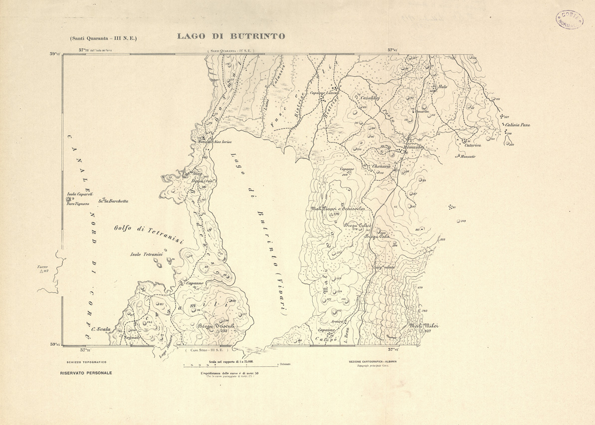 (N:31939) ALBANIA MERIDIONALE - LAGO DI BUTRINTO (SE006235) Carte e stampe antiche: riproduzione a colori su carta (formato A1)