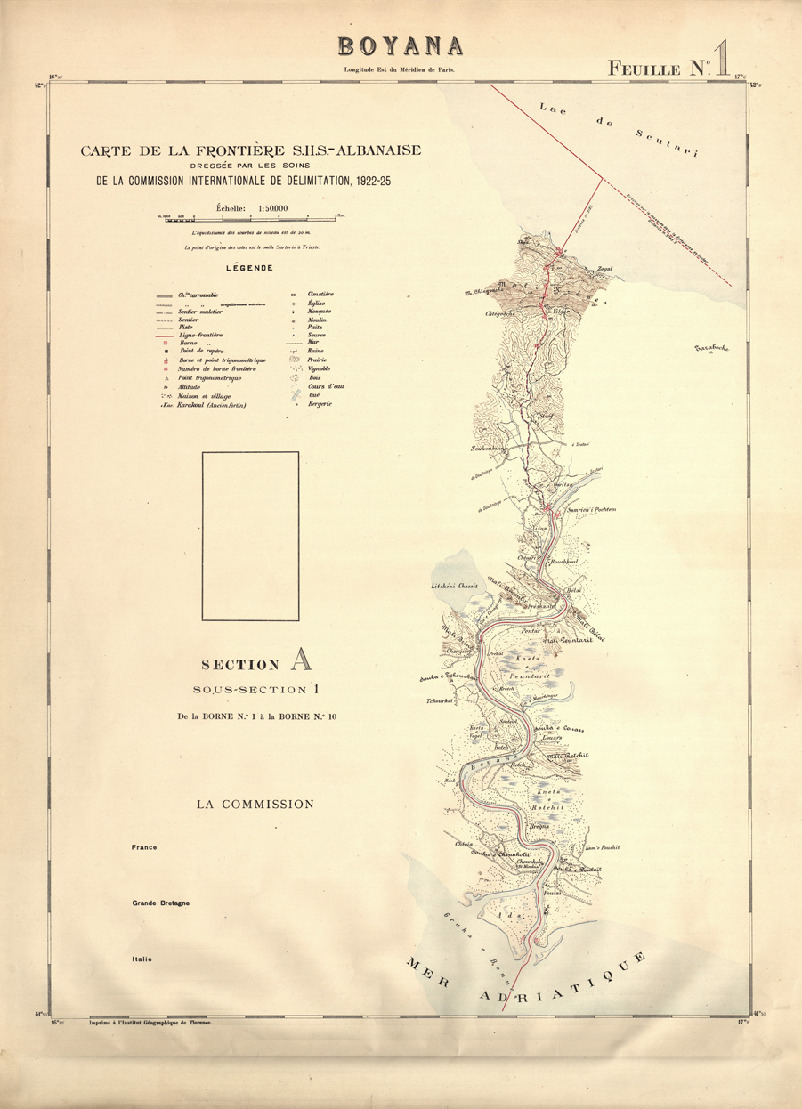 (N:31986) CARTE DE LA FRONTIERE S.H.S. - ALBANAISE - FEUILLE 01 - BOYANA (SE006242) Carte e stampe antiche: riproduzione a colori su carta (formato A1)