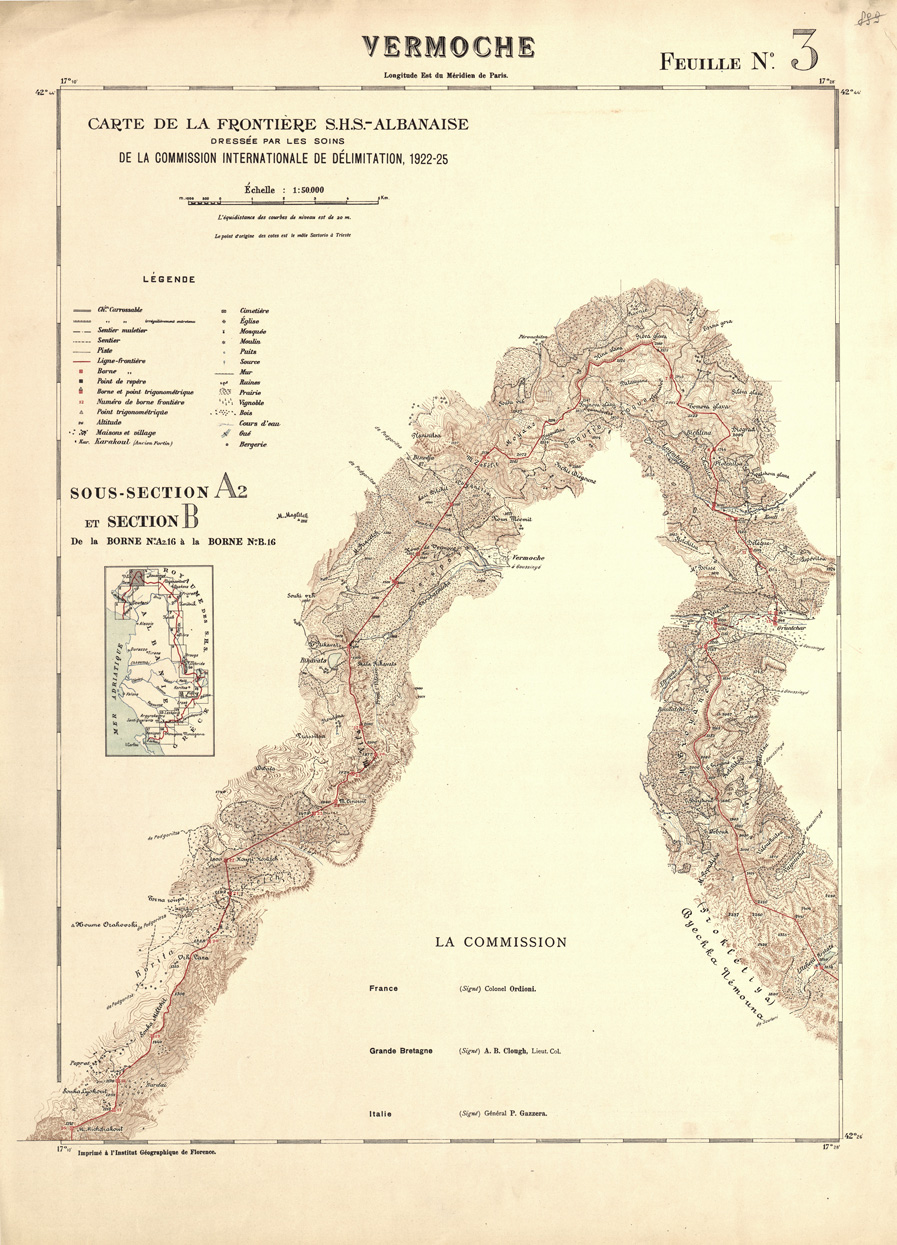 (N:31988) CARTE DE LA FRONTIERE S.H.S. - ALBANAISE - FEUILLE 03 - VERMOCHE (SE006244) Carte e stampe antiche: riproduzione a colori su carta (formato A1)