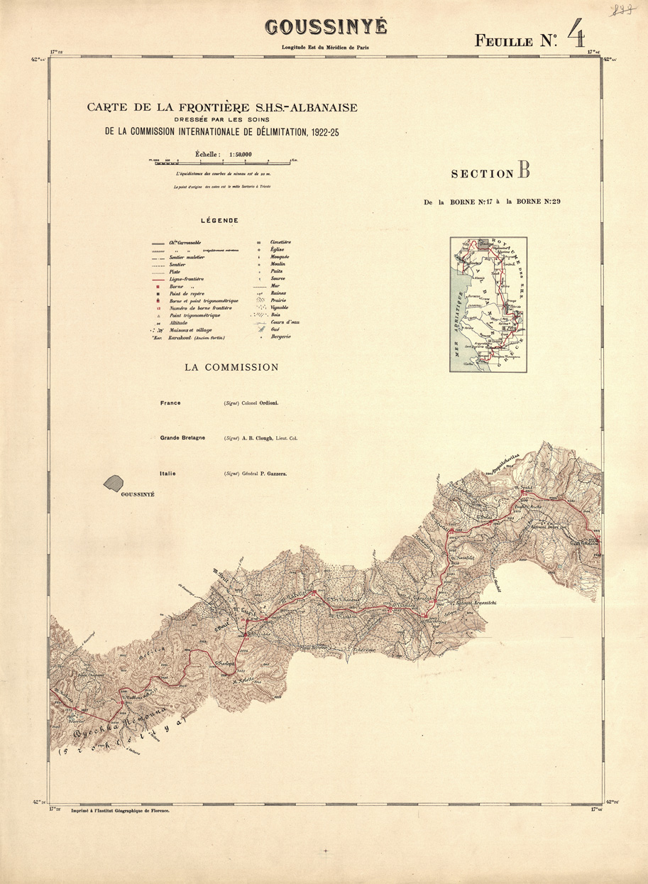 (N:31989) CARTE DE LA FRONTIERE S.H.S. - ALBANAISE - FEUILLE 04 - GOUSSINYE (SE006245) Carte e stampe antiche: riproduzione a colori su carta (formato A1)