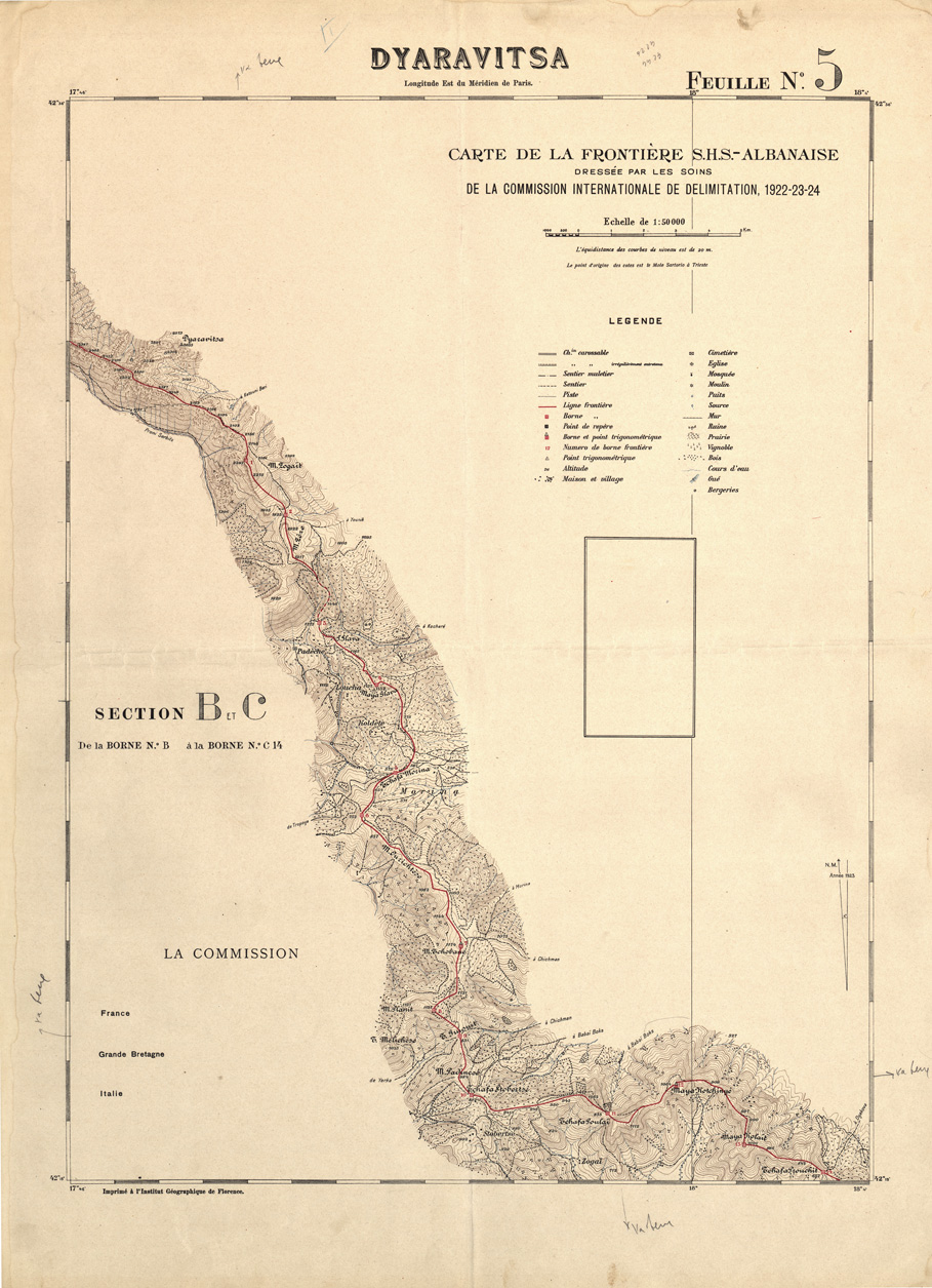 (N:31990) CARTE DE LA FRONTIERE S.H.S. - ALBANAISE - FEUILLE 05 - DYARAVITSA (SE006246) Carte e stampe antiche: riproduzione a colori su carta (formato A1)