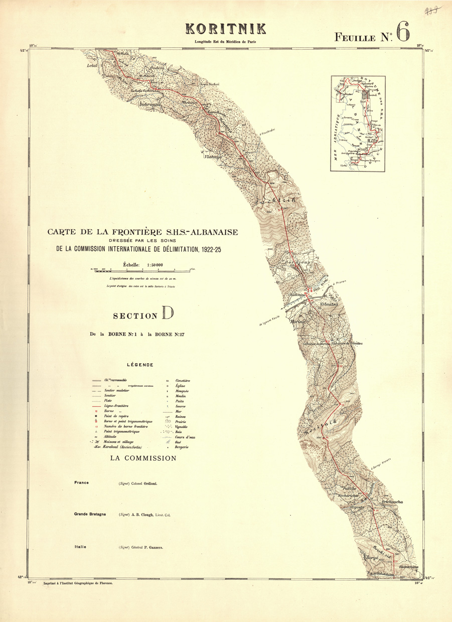 (N:31991) CARTE DE LA FRONTIERE S.H.S. - ALBANAISE - FEUILLE 06 - KORITNIK (SE006247) Carte e stampe antiche: riproduzione a colori su carta (formato A1)