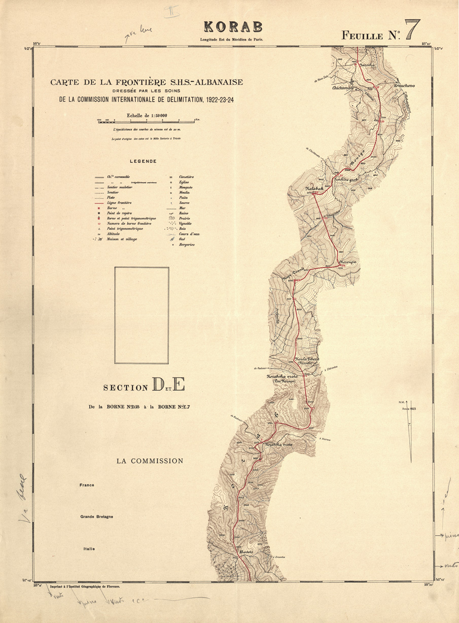 (N:31992) CARTE DE LA FRONTIERE S.H.S. - ALBANAISE - FEUILLE 07 - KORAB (SE006248) Carte e stampe antiche: riproduzione a colori su carta (formato A1)
