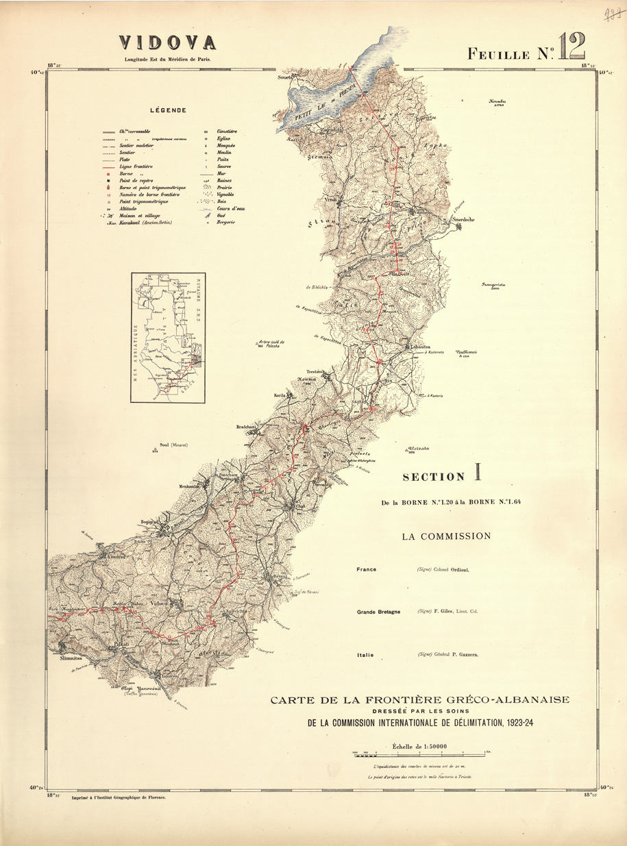 (N:31997) CARTE DE LA FRONTIERE S.H.S. - ALBANAISE - FEUILLE 12 - VIDOVA (SE006253) Carte e stampe antiche: riproduzione a colori su carta (formato A1)