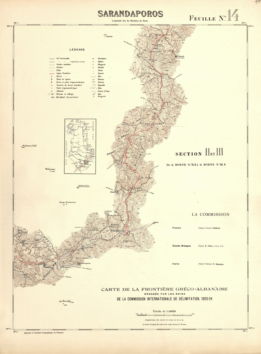 (N:31999) CARTE DE LA FRONTIERE S.H.S. - ALBANAISE - FEUILLE 14 - SARANDAPOROS (SE006255) Carte e stampe antiche: riproduzione a colori su carta (formato A1)