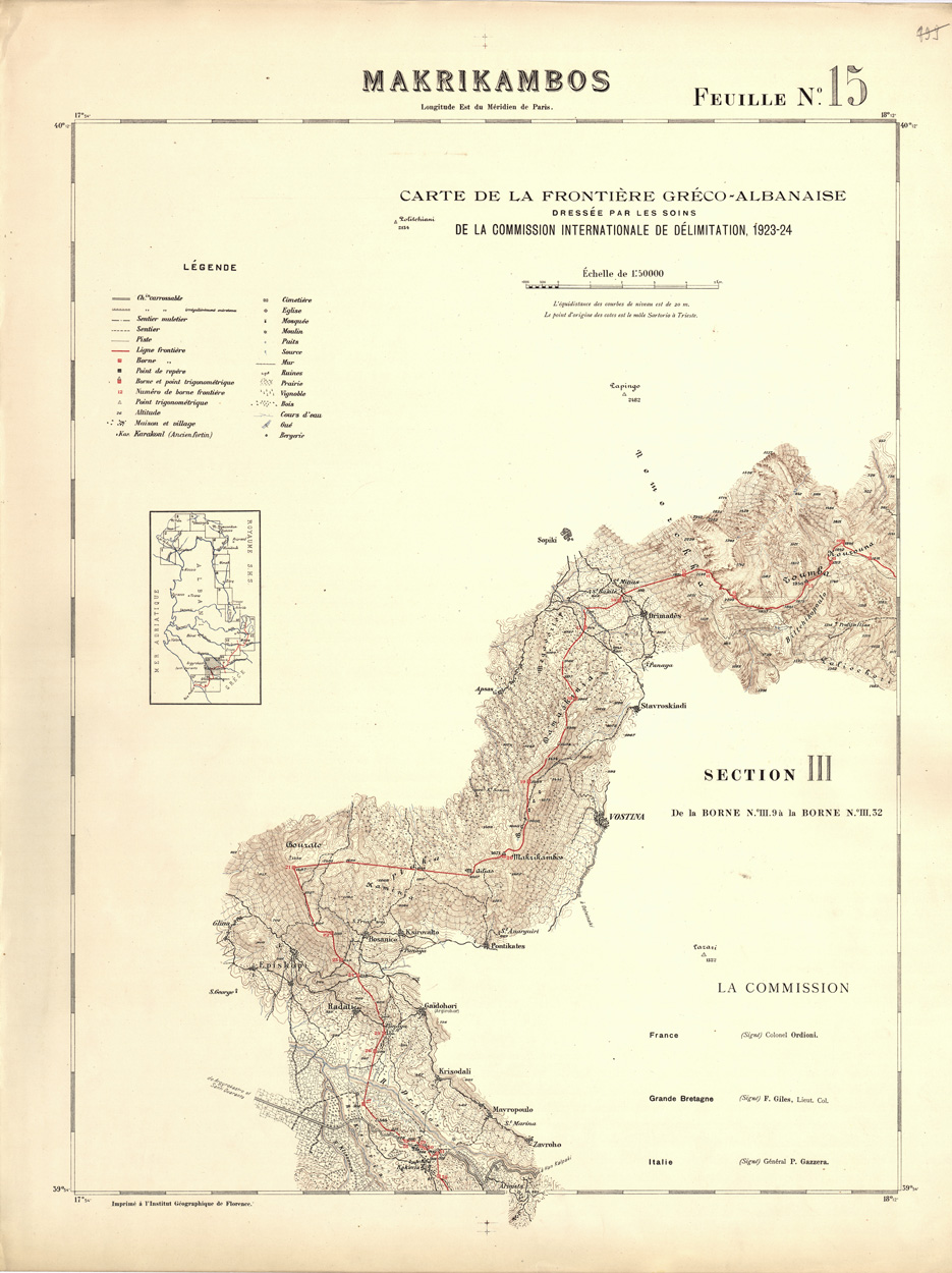 (N:32000) CARTE DE LA FRONTIERE S.H.S. - ALBANAISE - FEUILLE 15 - MAKRIKAMBOS (SE006256) Carte e stampe antiche: riproduzione a colori su carta (formato A1)