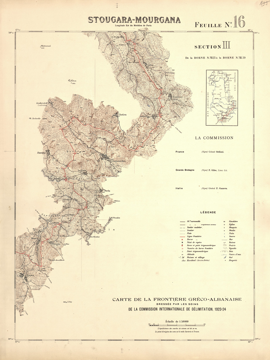 (N:32001) CARTE DE LA FRONTIERE S.H.S. - ALBANAISE - FEUILLE 16 - STOUGARA - MOURGANA (SE006257) Carte e stampe antiche: riproduzione a colori su carta (formato A1)