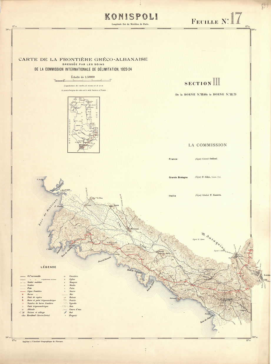 (N:32002) CARTE DE LA FRONTIERE S.H.S. - ALBANAISE - FEUILLE 17 - KONISPOLI (SE006258) Carte e stampe antiche: riproduzione a colori su carta (formato A1)