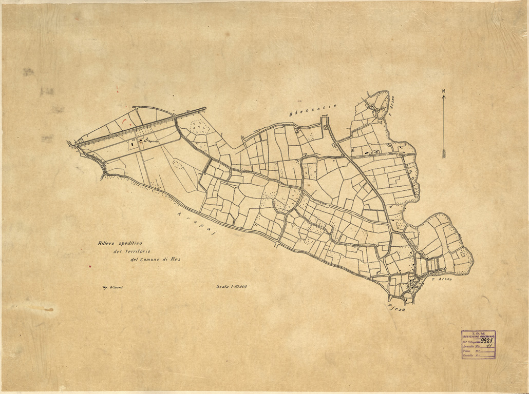 (N:32037) RILIEVO SPEDITIVO DEL COMUNE DI RES (SE006296) Carte e stampe antiche: riproduzione a colori su carta (formato A1)