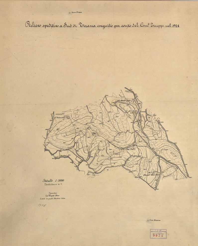 (N:32065) RILIEVO SPEDITIVO A SUD DI TIRANA (SE006305) Carte e stampe antiche: riproduzione a colori su carta (formato A1)