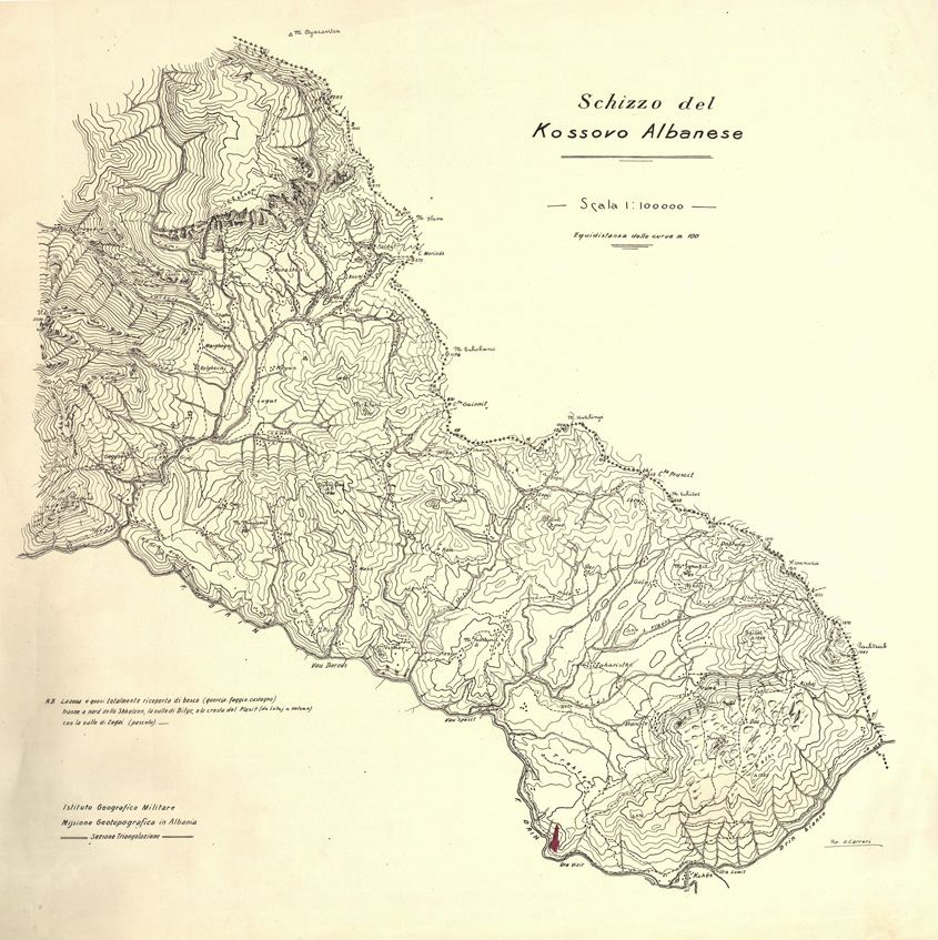 (N:32066) SCHIZZO DEL KOSSOVO ALBANESE (SE006306) Carte e stampe antiche: riproduzione a colori su carta (formato A1)