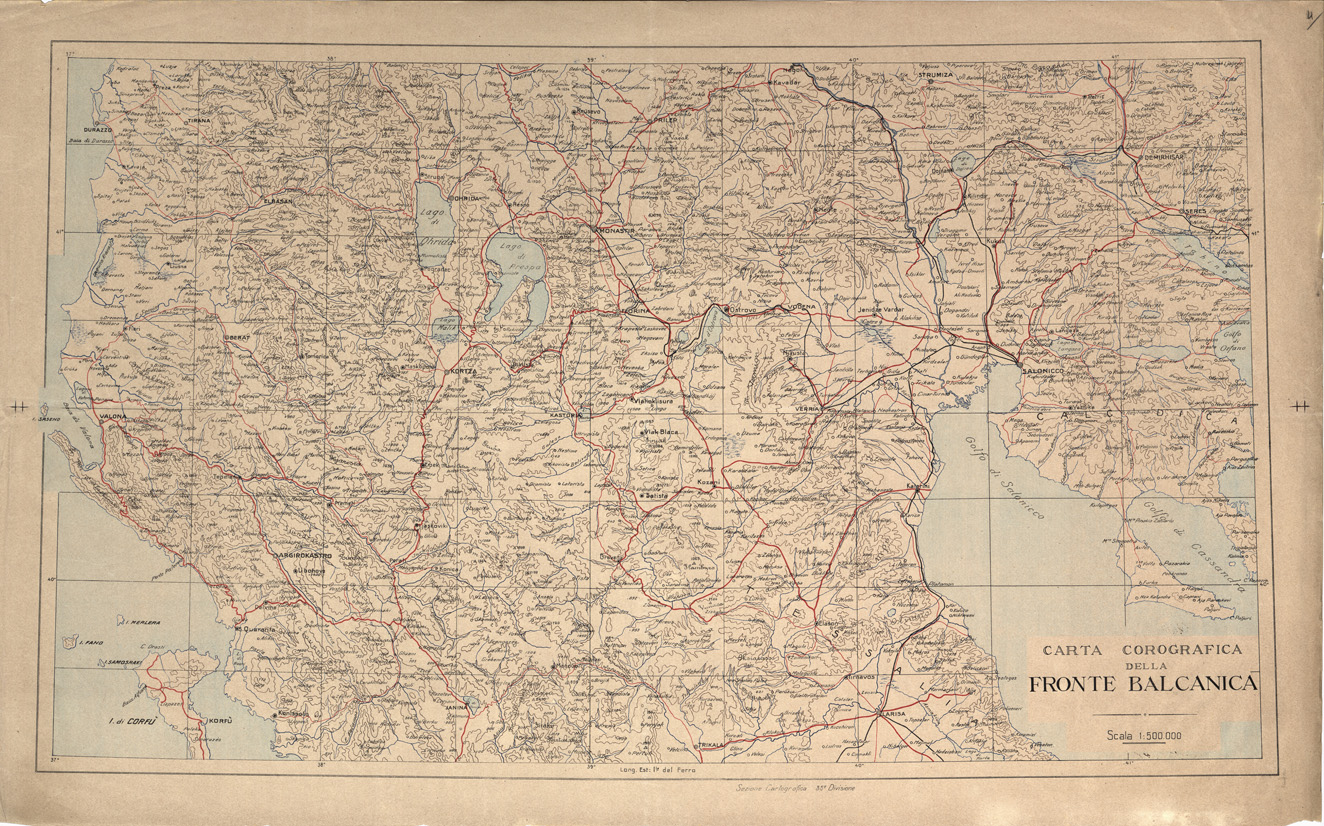 (N:32103) CARTA COROGRAFICA DELLA FRONTE BALCANICA (SE006375) Carte e stampe antiche: riproduzione a colori su carta (formato A1)