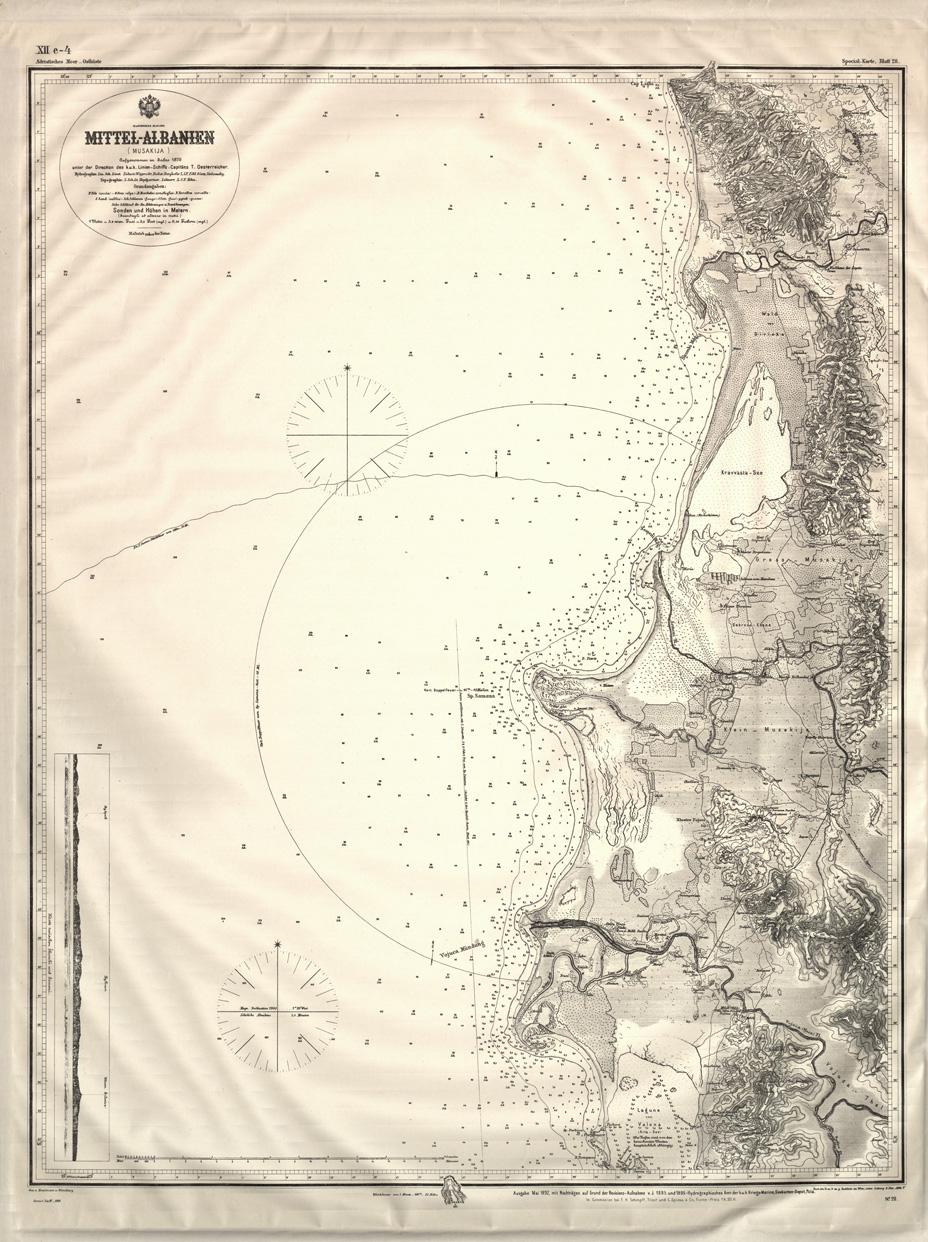 (N:32101) CARTA IDROGRAFICA DELL'ALBANIA - FOGLIO 28 - MITTEL ALBANIEN MUSAKJIA (SE006388) Carte e stampe antiche: riproduzione a colori su carta (formato A1)