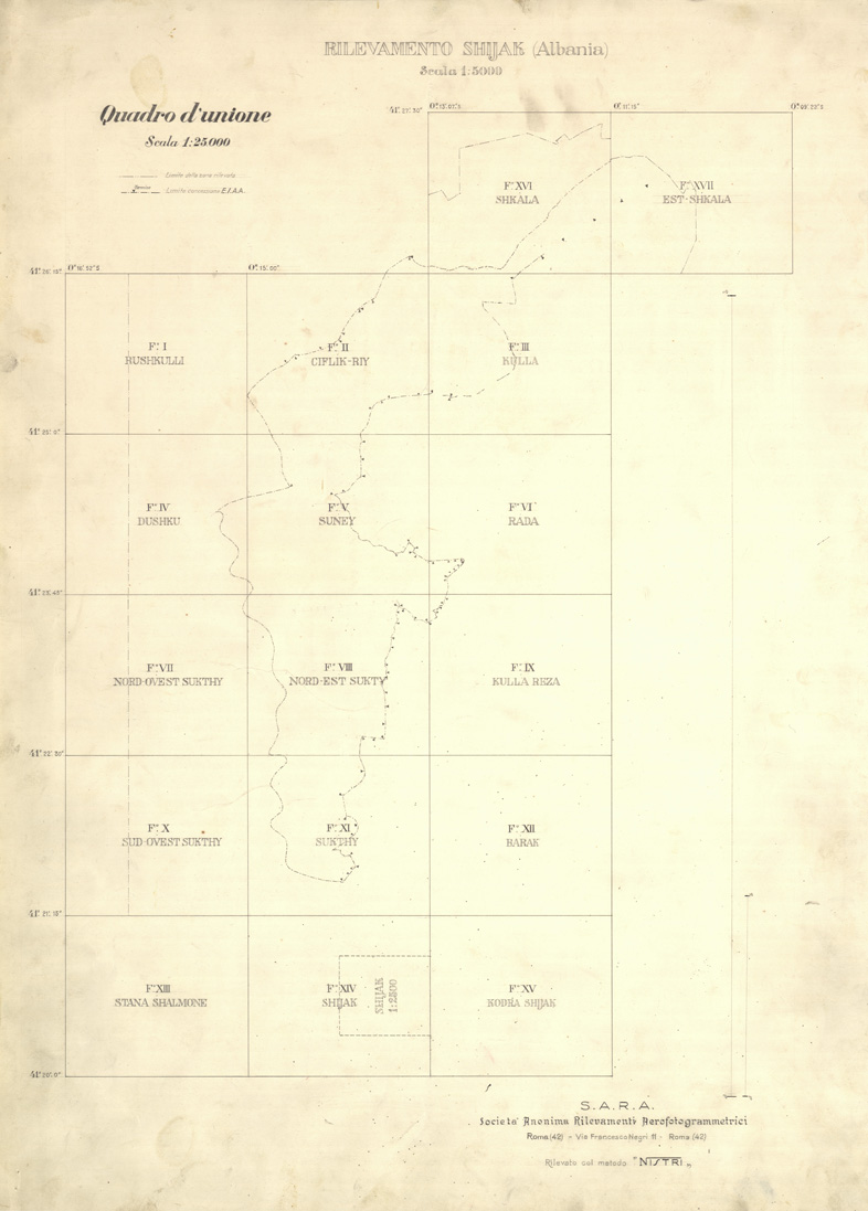(N:32191) ALBANIA RILIEVI S.A.R.A. - QUADRO D'UNIONE (SE006464) Carte e stampe antiche: riproduzione a colori su carta (formato A1)
