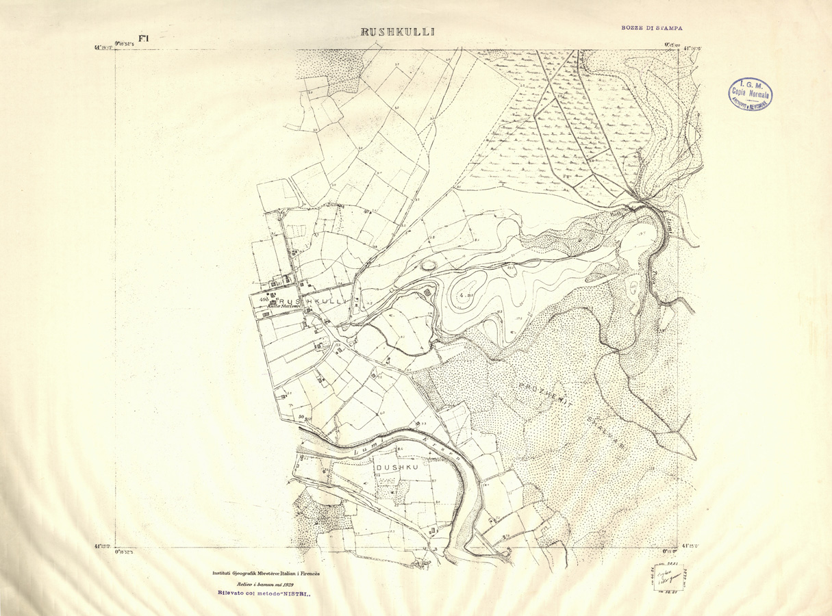 (N:32192) ALBANIA RILIEVI S.A.R.A. - FOGLIO I - RUSHKULLI (SE006465) Carte e stampe antiche: riproduzione a colori su carta (formato A1)