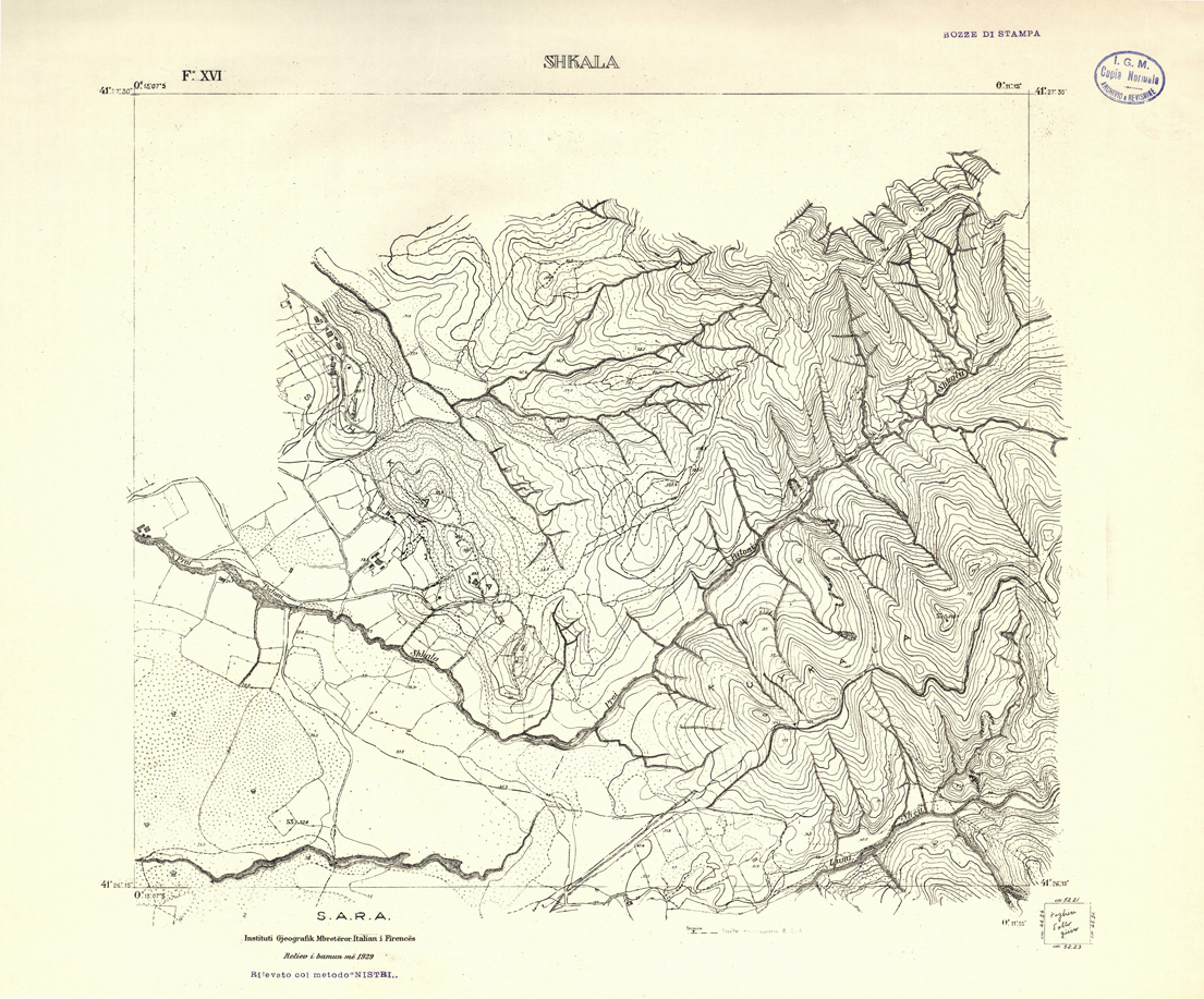 (N:32211) ALBANIA RILIEVI S.A.R.A. - FOGLIO XVI - SHKALA (SE006482) Carte e stampe antiche: riproduzione a colori su carta (formato A1)