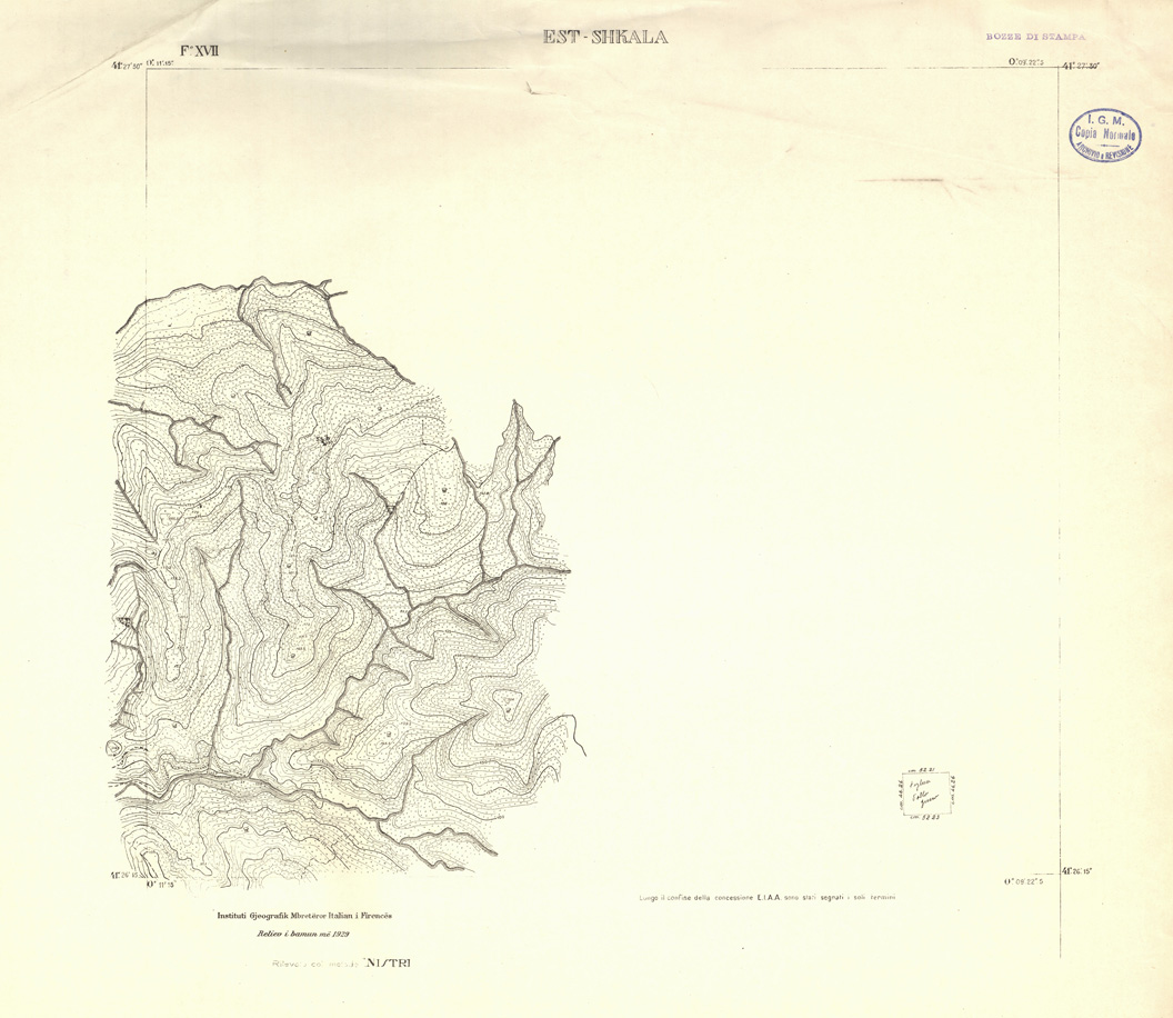 (N:32212) ALBANIA RILIEVI S.A.R.A. - FOGLIO XVII - EST SHKALA (SE006483) Carte e stampe antiche: riproduzione a colori su carta (formato A1)