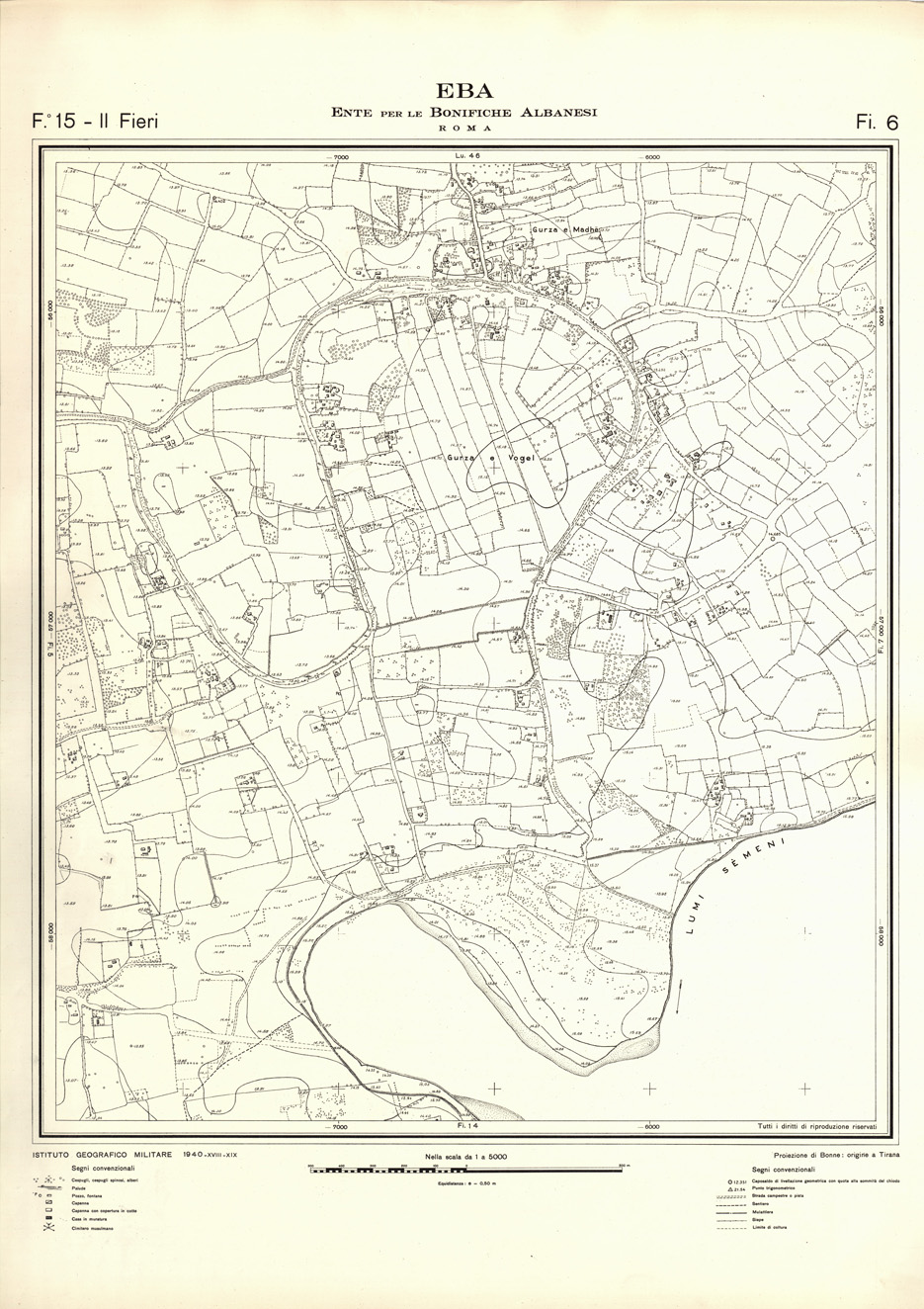 (N:32125) ENTE PER LE BONIFICHE ALBANESI - FOGLIO 15 II - FIERI FI 06 (SE006513) Carte e stampe antiche: riproduzione a colori su carta (formato A1)