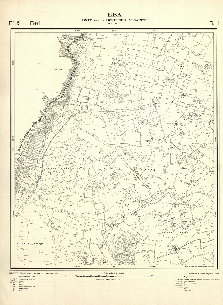 (N:32127) ENTE PER LE BONIFICHE ALBANESI - FOGLIO 15 II - FIERI FI 11 (SE006515) Carte e stampe antiche: riproduzione a colori su carta (formato A1)