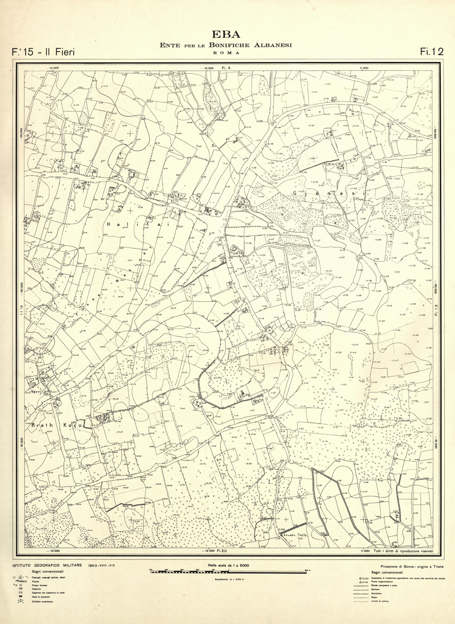 (N:32128) ENTE PER LE BONIFICHE ALBANESI - FOGLIO 15 II - FIERI FI 12 (SE006516) Carte e stampe antiche: riproduzione a colori su carta (formato A1)