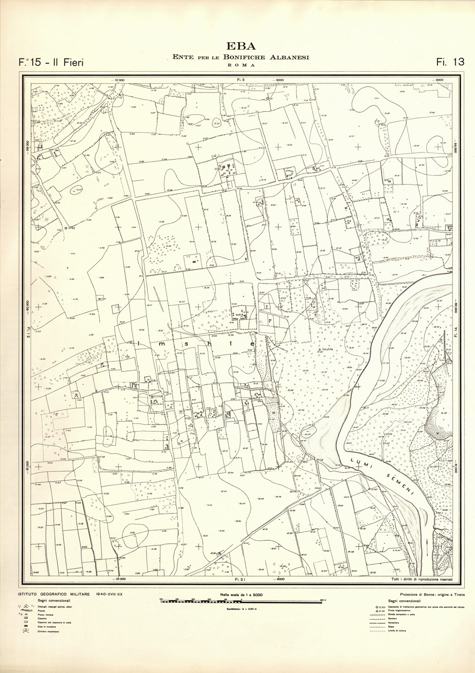 (N:32129) ENTE PER LE BONIFICHE ALBANESI - FOGLIO 15 II - FIERI FI 13 (SE006517) Carte e stampe antiche: riproduzione a colori su carta (formato A1)