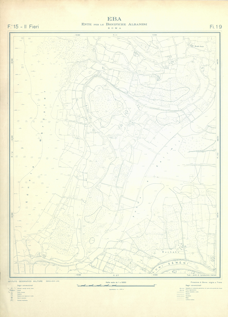 (N:32133) ENTE PER LE BONIFICHE ALBANESI - FOGLIO 15 II - FIERI FI 19 (SE006518) Carte e stampe antiche: riproduzione a colori su carta (formato A1)