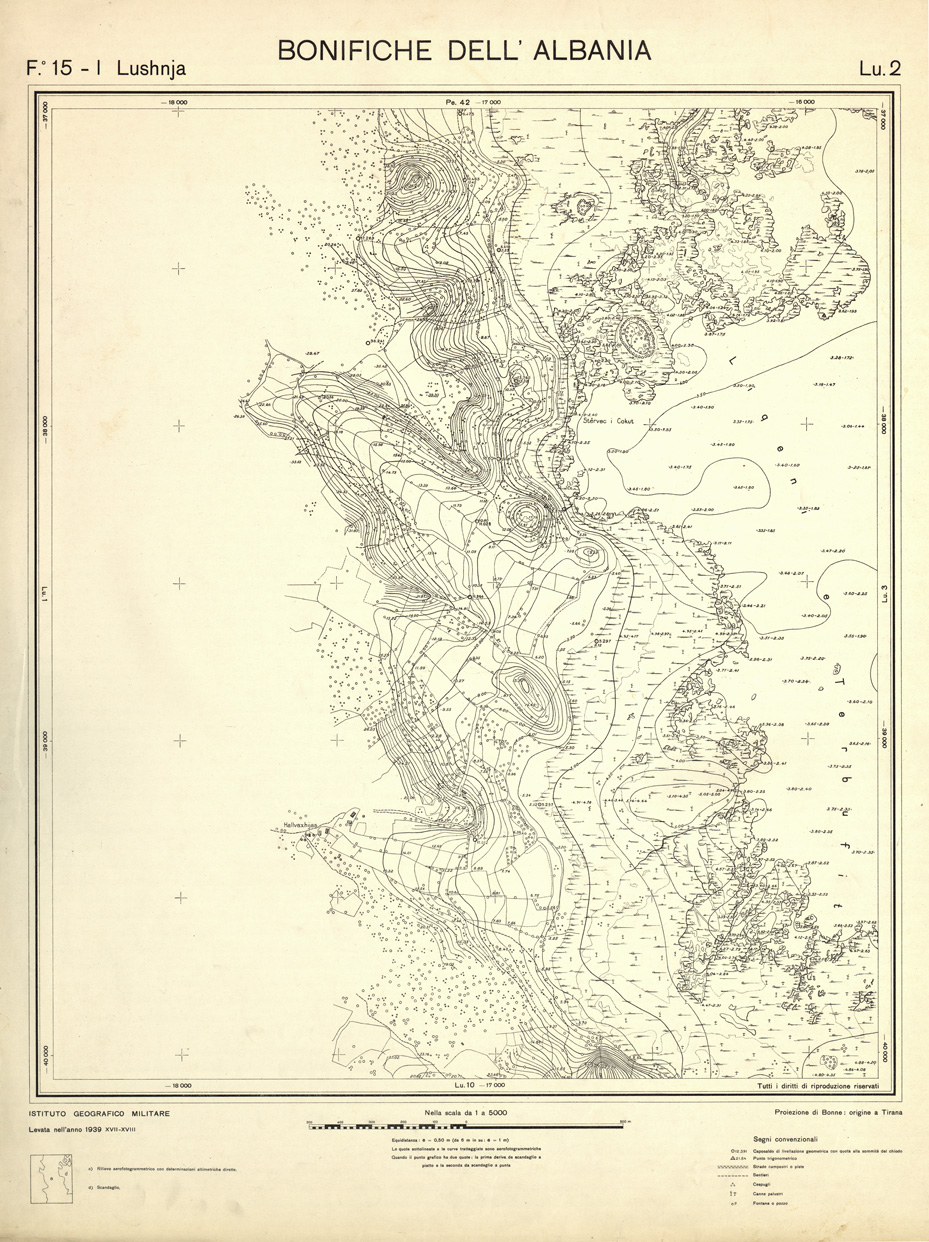 (N:32135) ENTE PER LE BONIFICHE ALBANESI - FOGLIO 15 I - LUSHNJA LU 02 (SE006520) Carte e stampe antiche: riproduzione a colori su carta (formato A1)