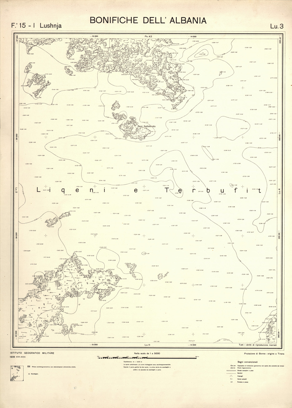 (N:32136) ENTE PER LE BONIFICHE ALBANESI - FOGLIO 15 I - LUSHNJA LU 03 (SE006521) Carte e stampe antiche: riproduzione a colori su carta (formato A1)