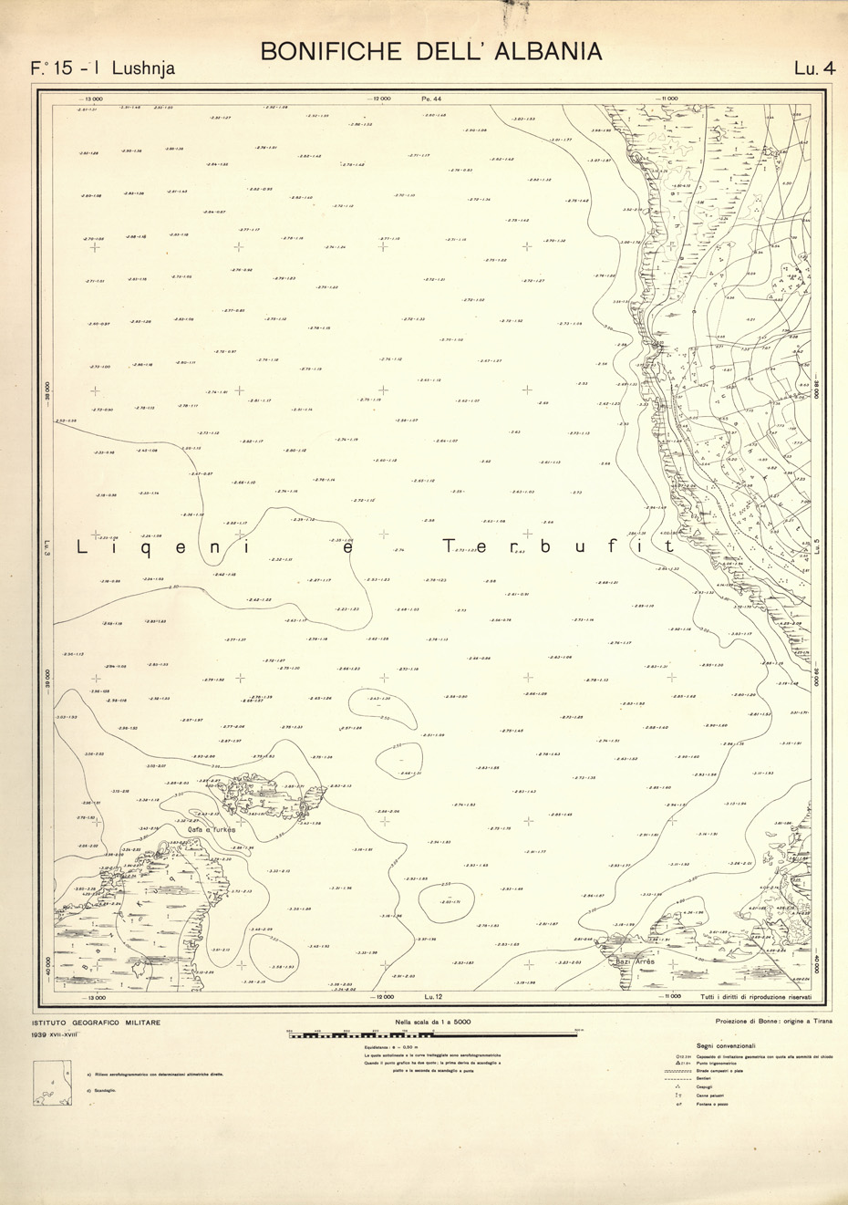(N:32137) ENTE PER LE BONIFICHE ALBANESI - FOGLIO 15 I - LUSHNJA LU 04 (SE006522) Carte e stampe antiche: riproduzione a colori su carta (formato A1)