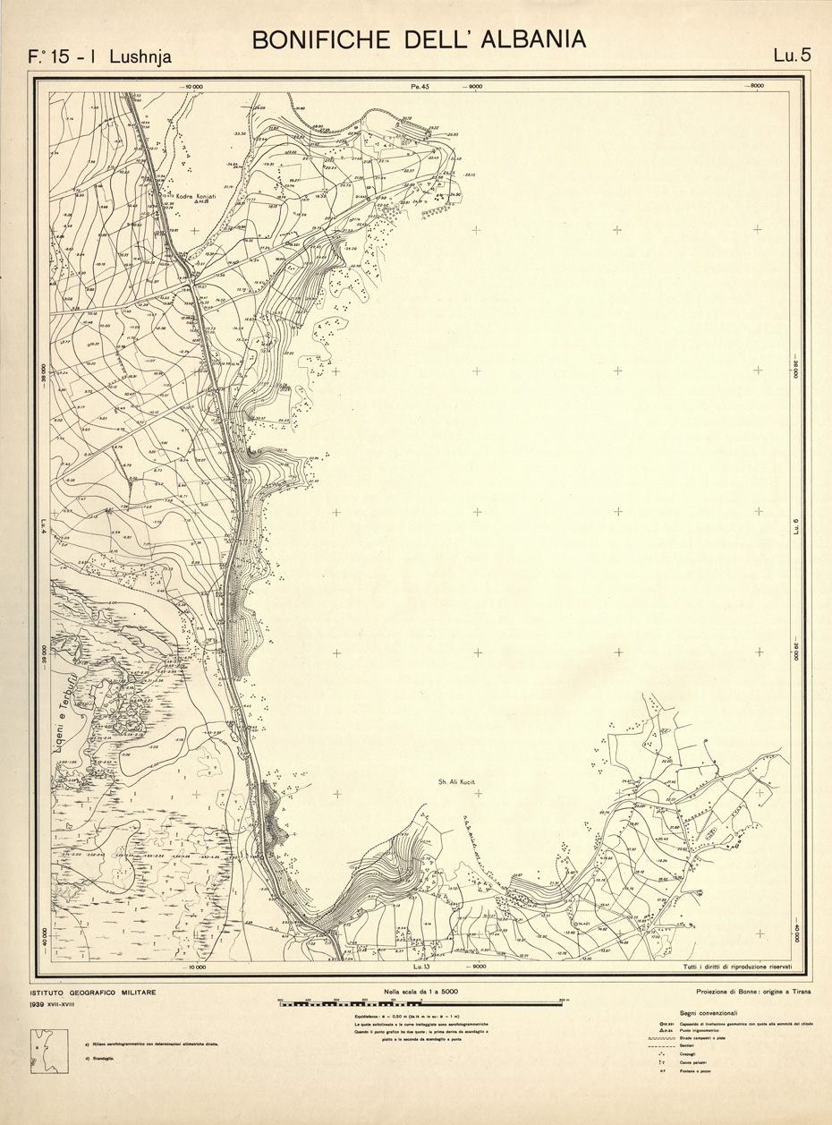 (N:32138) ENTE PER LE BONIFICHE ALBANESI - FOGLIO 15 I - LUSHNJA LU 05 (SE006523) Carte e stampe antiche: riproduzione a colori su carta (formato A1)