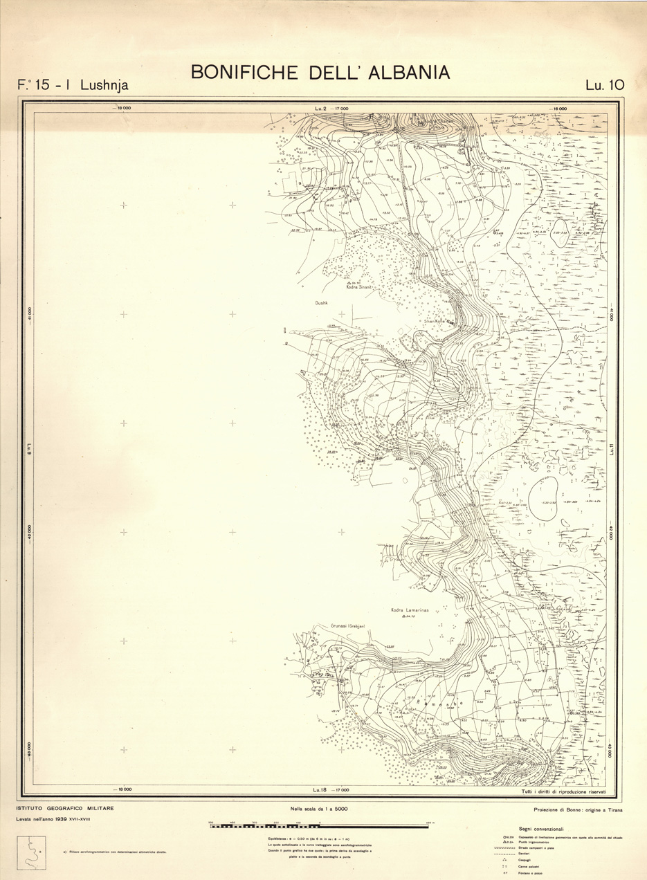 (N:32139) ENTE PER LE BONIFICHE ALBANESI - FOGLIO 15 I - LUSHNJA LU 10 (SE006524) Carte e stampe antiche: riproduzione a colori su carta (formato A1)