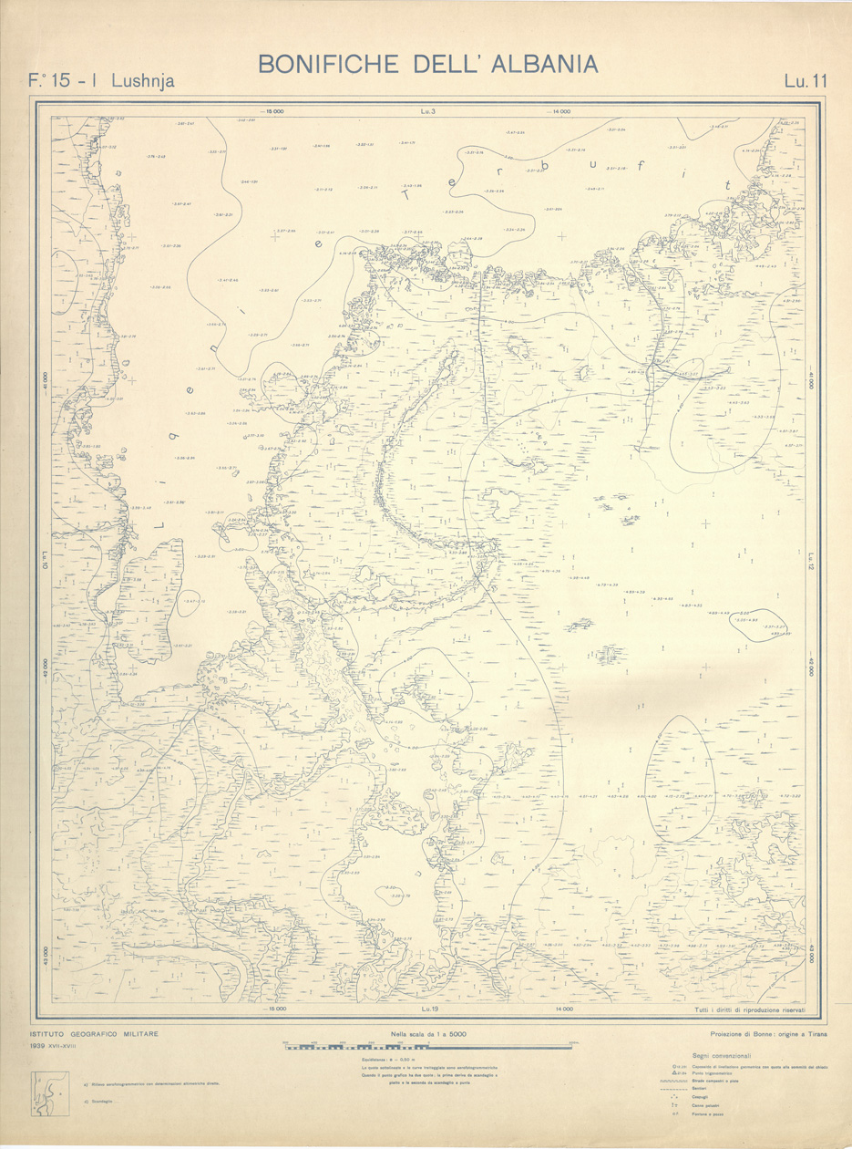 (N:32157) ENTE PER LE BONIFICHE ALBANESI - FOGLIO 15 I - LUSHNJA LU 11 COPIA (SE006526) Carte e stampe antiche: riproduzione a colori su carta (formato A1)