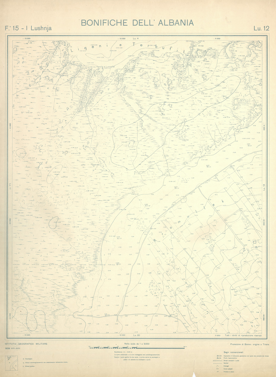 (N:32158) ENTE PER LE BONIFICHE ALBANESI - FOGLIO 15 I - LUSHNJA LU 12 (SE006527) Carte e stampe antiche: riproduzione a colori su carta (formato A1)