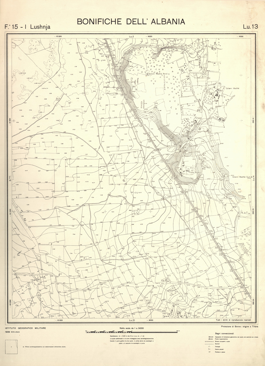 (N:32159) ENTE PER LE BONIFICHE ALBANESI - FOGLIO 15 I - LUSHNJA LU 13 (SE006528) Carte e stampe antiche: riproduzione a colori su carta (formato A1)