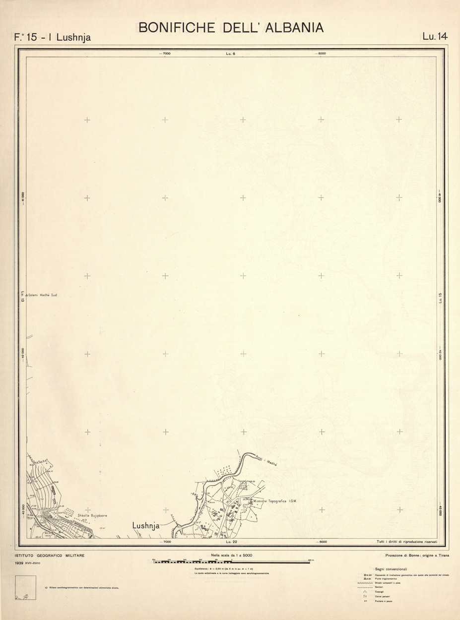 (N:32160) ENTE PER LE BONIFICHE ALBANESI - FOGLIO 15 I - LUSHNJA LU 14 (SE006529) Carte e stampe antiche: riproduzione a colori su carta (formato A1)