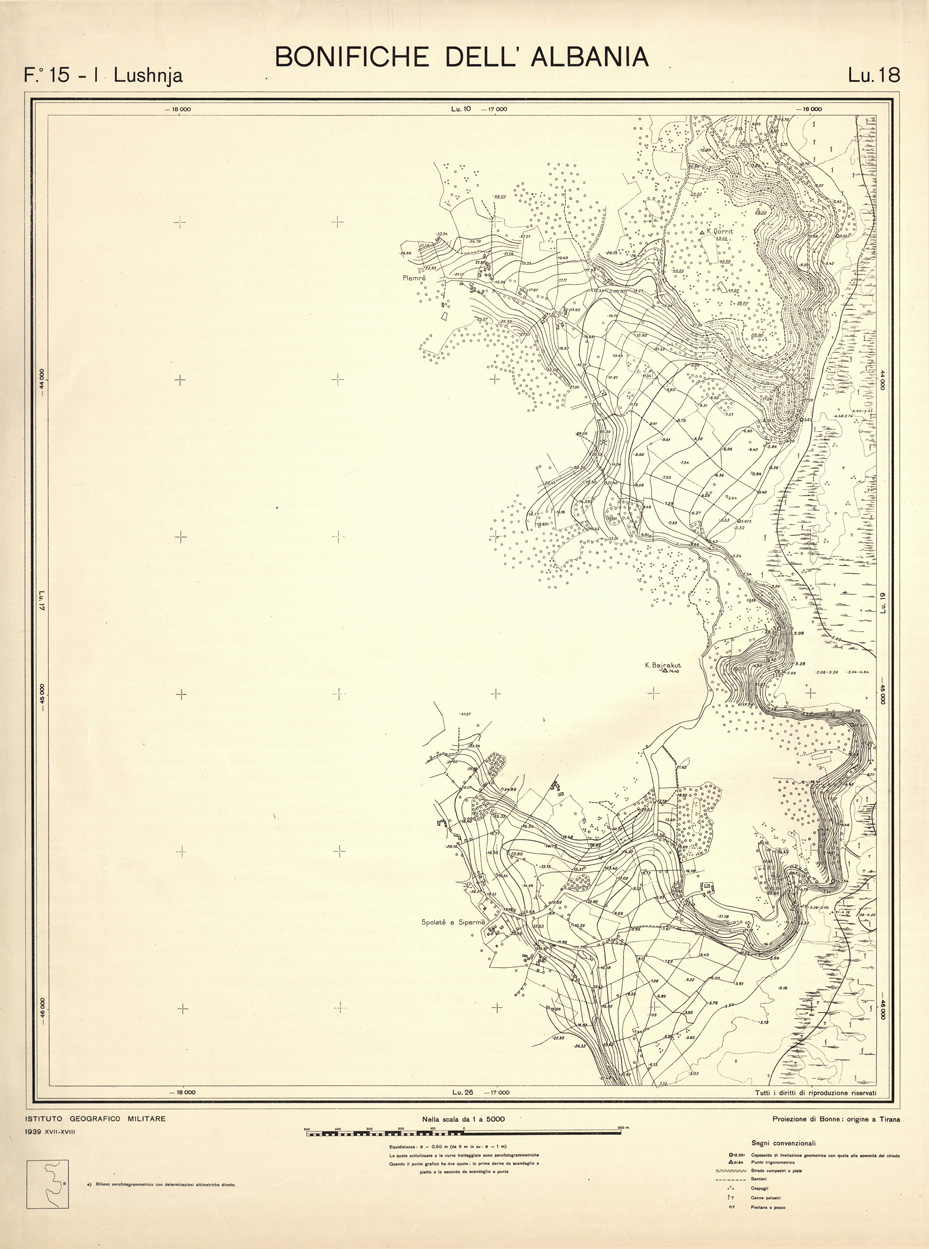 (N:32161) ENTE PER LE BONIFICHE ALBANESI - FOGLIO 15 I - LUSHNJA LU 18 (SE006530) Carte e stampe antiche: riproduzione a colori su carta (formato A1)