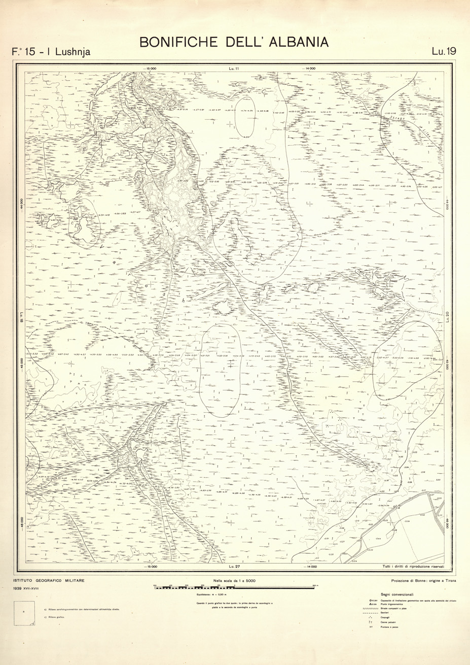 (N:32162) ENTE PER LE BONIFICHE ALBANESI - FOGLIO 15 I - LUSHNJA LU 19 (SE006531) Carte e stampe antiche: riproduzione a colori su carta (formato A1)