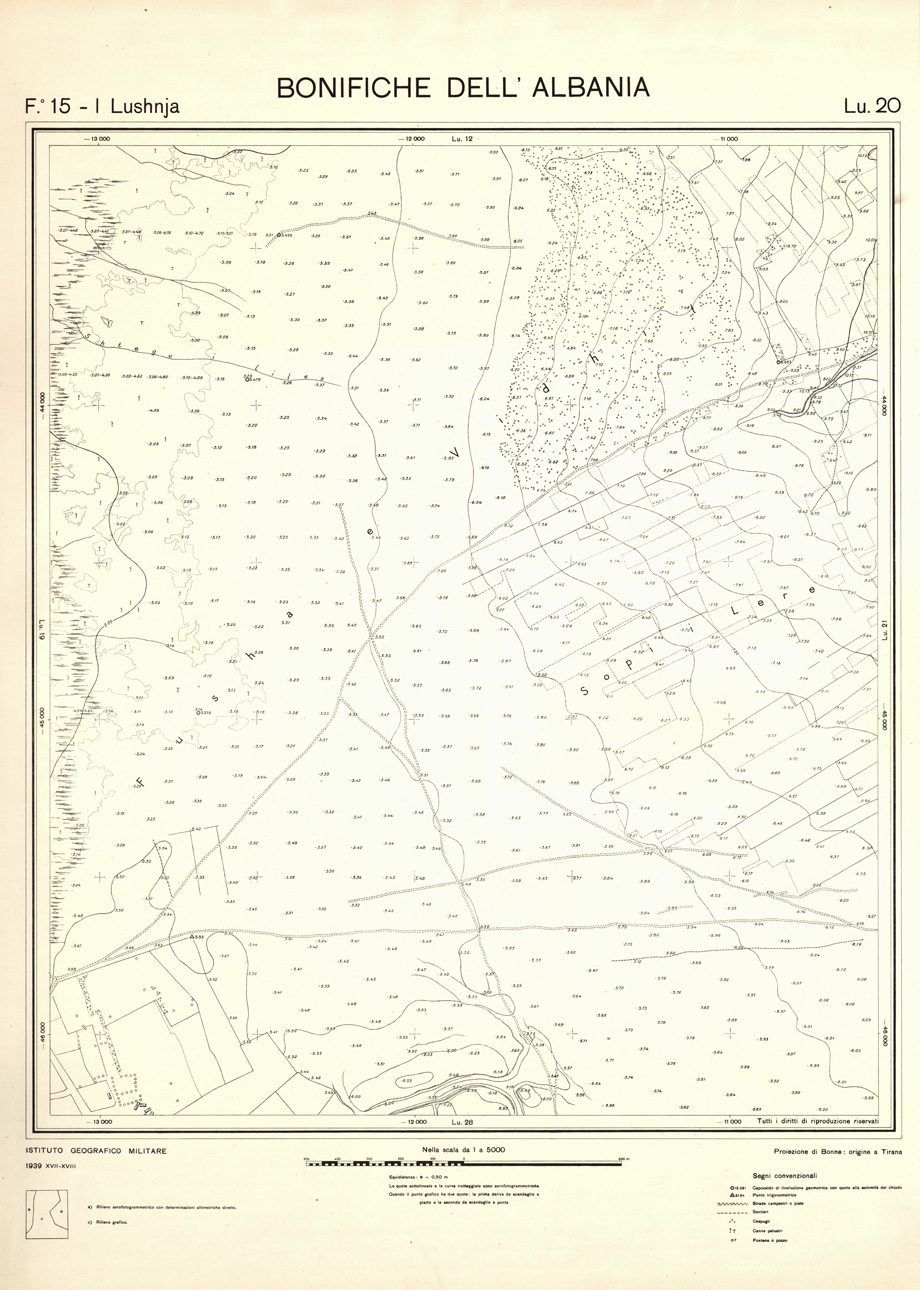 (N:32163) ENTE PER LE BONIFICHE ALBANESI - FOGLIO 15 I - LUSHNJA LU 20 (SE006532) Carte e stampe antiche: riproduzione a colori su carta (formato A1)